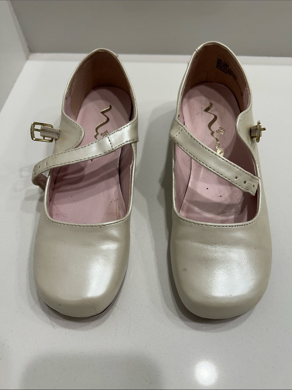 Nina Cream Mary Jane Flats with Pink Insole